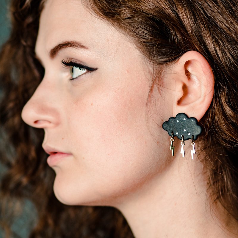 Shop Babaloo Cloud And Lightning Statement Studs In Black