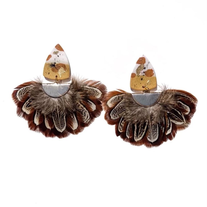 Babaloo Venus Earrings In Neutral With Pheasant Fan In Brown