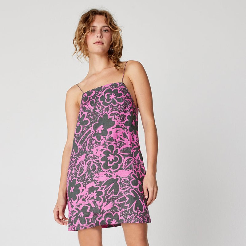 Back Beat Co. Linen Apron Mini Dress In Pink