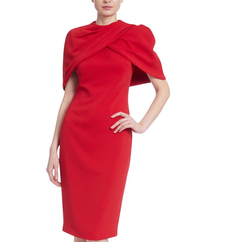 Shop Badgley Mischka Crepe Capelet Sheath Dress In Red