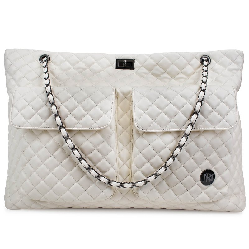 Shop Badgley Mischka Diana Quilted Vegan Leather Weekender Tote Bag In White