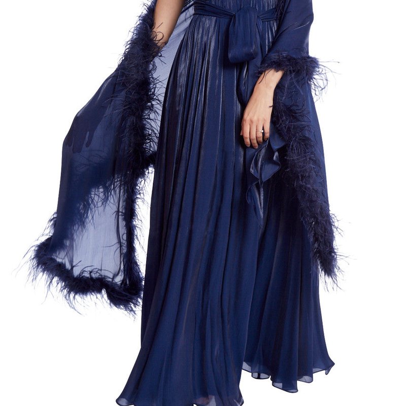 Badgley Mischka Gown With Feather Wrap In Blue
