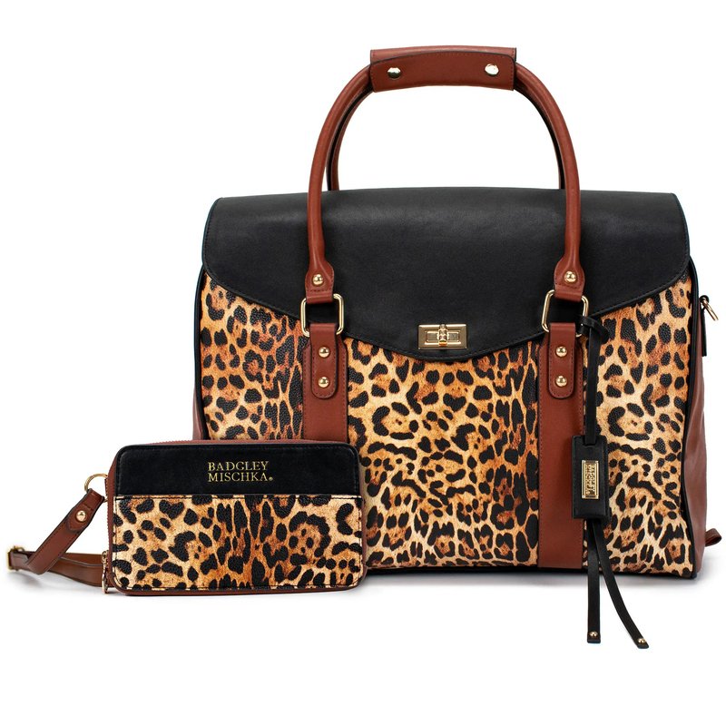 Shop Badgley Mischka Leopard Weekender Tote Bag In Brown