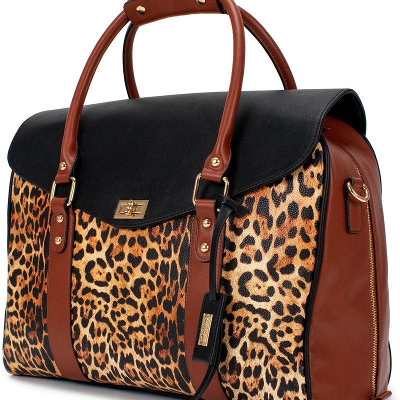 Badgley Mischka Luggage Leopard Weekender Tote Bag In Brown