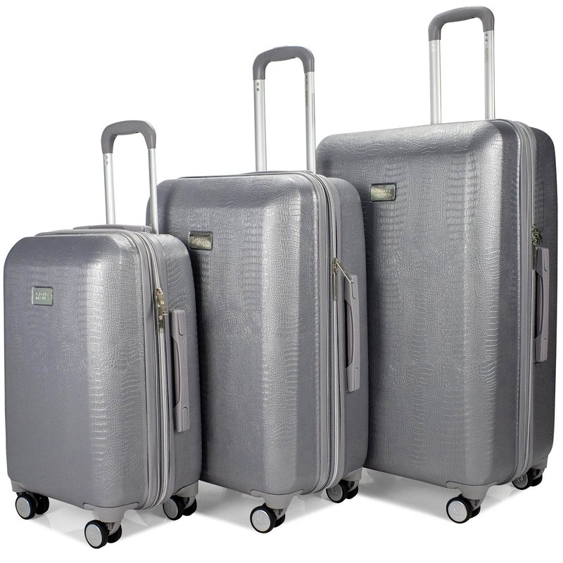 Badgley Mischka Snakeskin 3 Piece Expandable Luggage Set In Grey