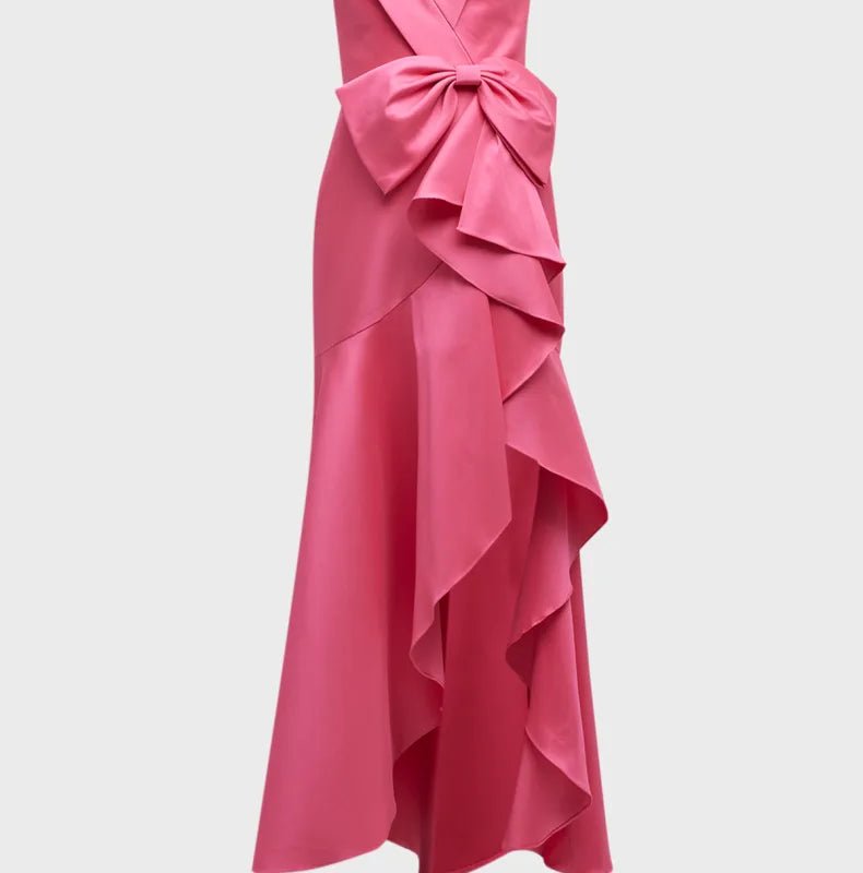 Badgley Mischka Mikado Strapless Bow Gown In Pink