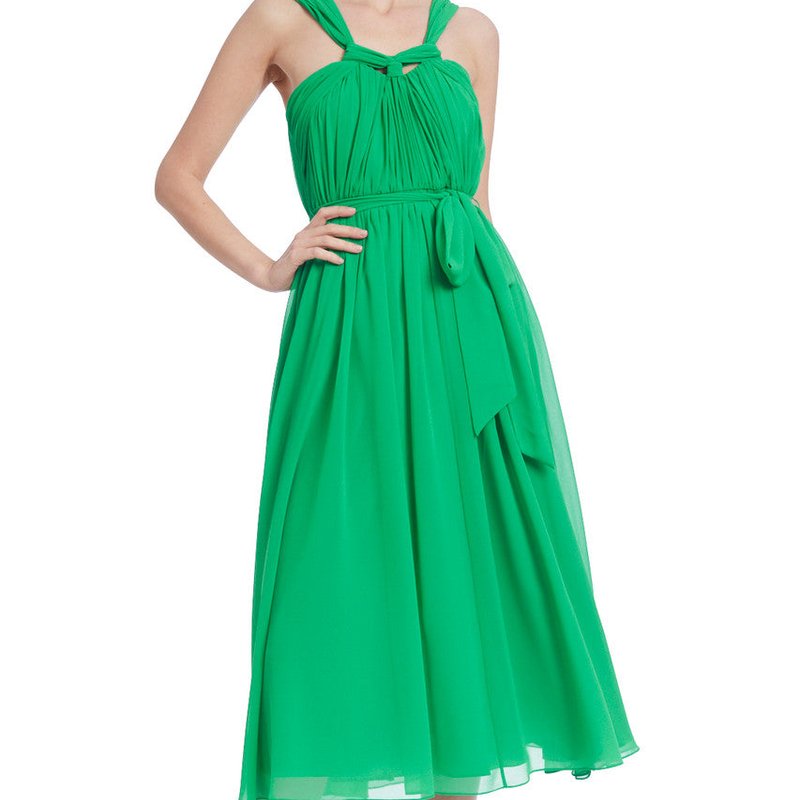 BADGLEY MISCHKA PLEATED DRESS WITH KNOTTED NECKLINE