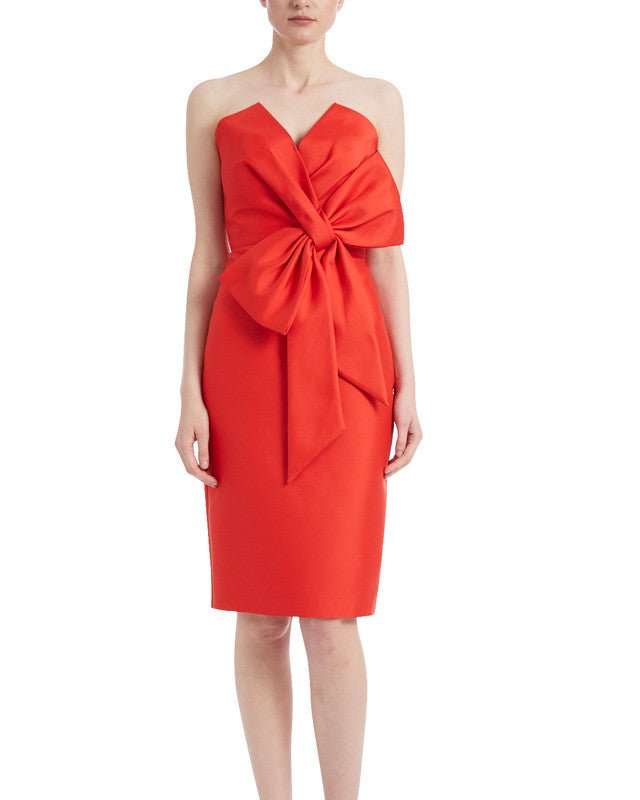 Badgley Mischka Strapless Front Bow Cocktail Dress In Red