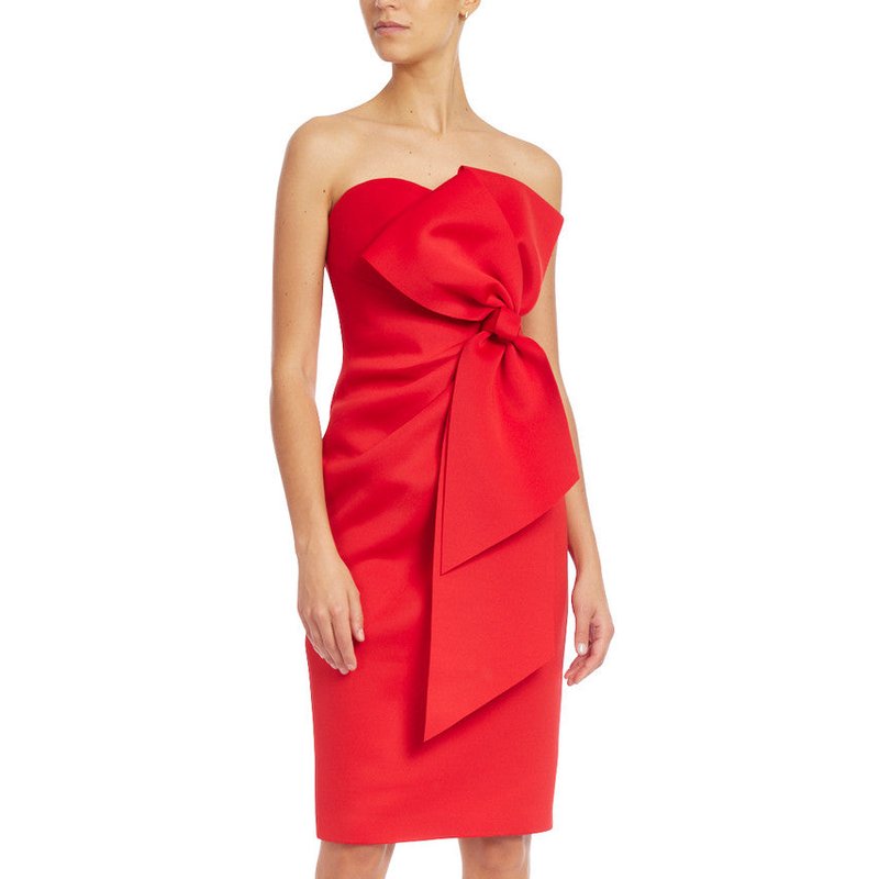 Shop Badgley Mischka Strapless Front Bow Sheath Cocktail Dress In Red