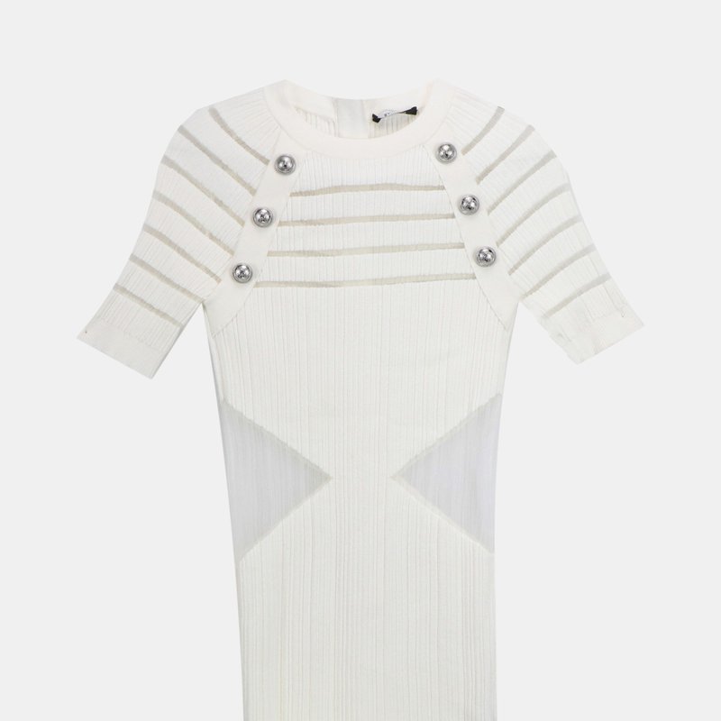 Balmain Paris Women's White Short Knit With Silver-tone Buttons Dress