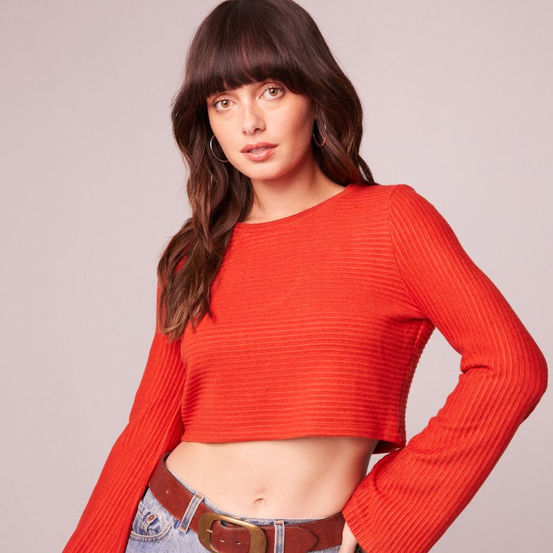 B.o.g. Collective Alize Rust Long Sleeve Crop Top In Red