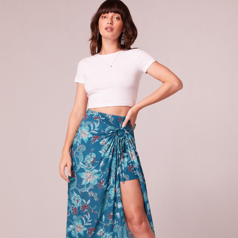 B.o.g. Collective Celene Teal Floral Layered Midi Skirt In Blue