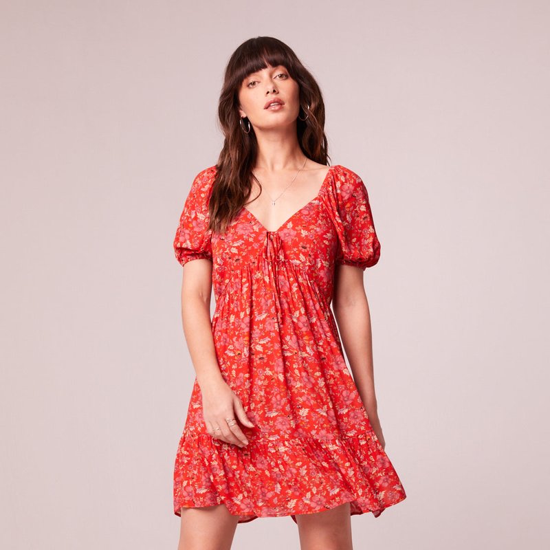 B.o.g. Collective Desiree Crimson Floral Puff Sleeve Mini Dress In Red