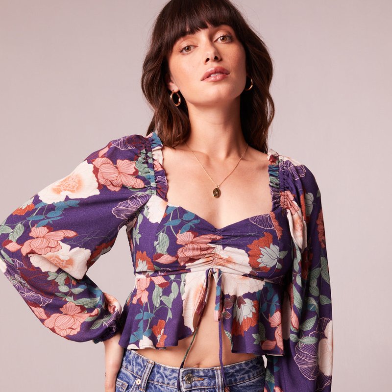 B.o.g. Collective Floriane Purple Floral Ruched Front Top