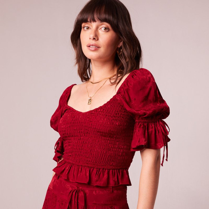 B.o.g. Collective Lea Rhubarb Smocked Crop Top In Red