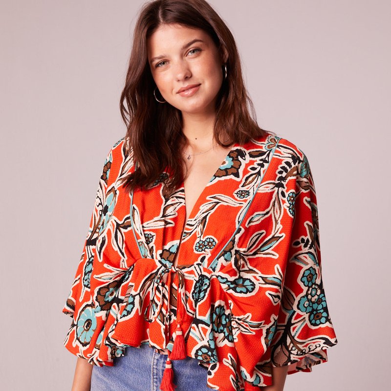 B.o.g. Collective Leticia Tangerine Floral Batwing Top In Red