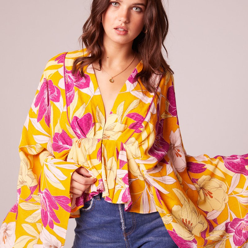 B.o.g. Collective Mad Love Gold Floral Batwing Top In Pink