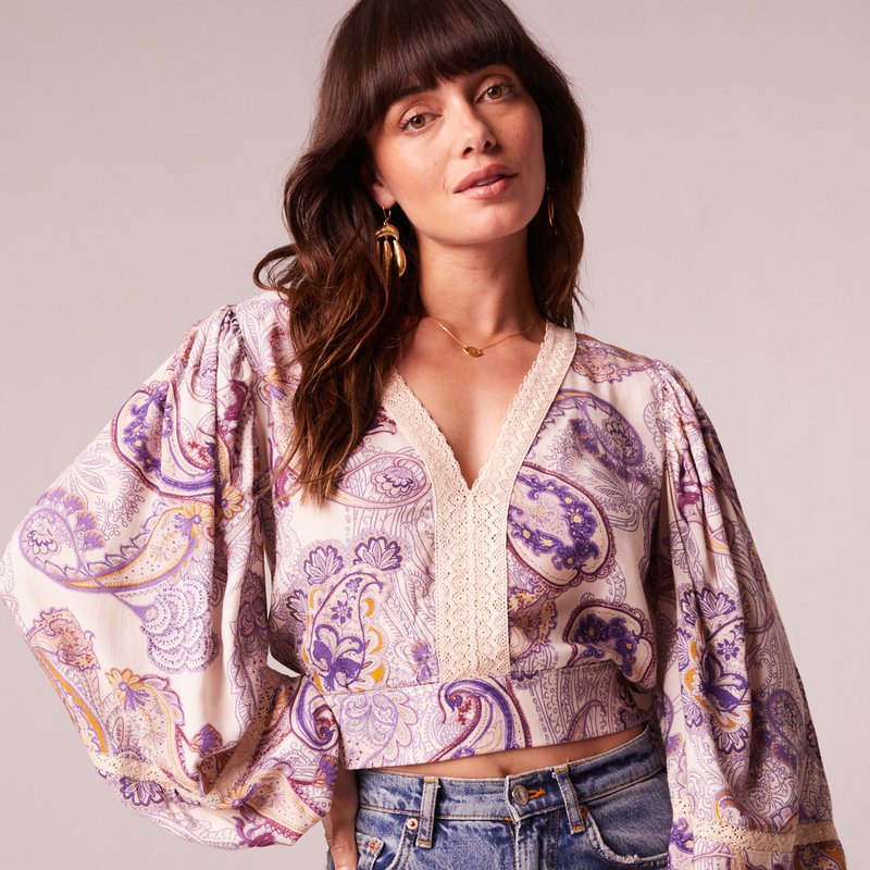 B.o.g. Collective Mirabelle Purple Paisley Lace Crop Top In Yellow