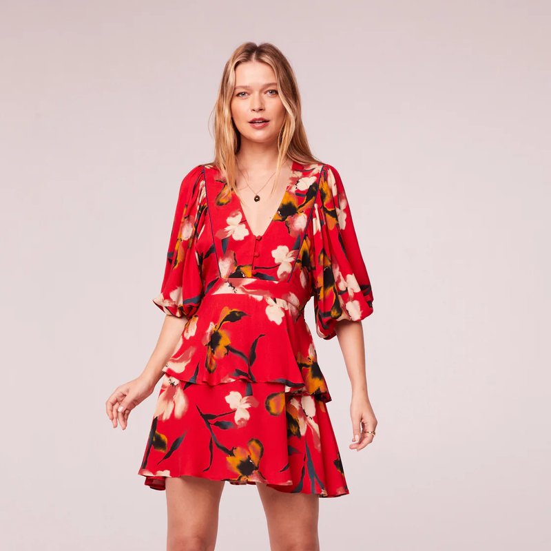 Band Of The Free Dolly Red Floral Puff Sleeve Mini Dress