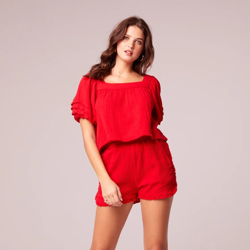 Band Of The Free Simple Dreams Strawberry Ruffle Trim Shorts In Red
