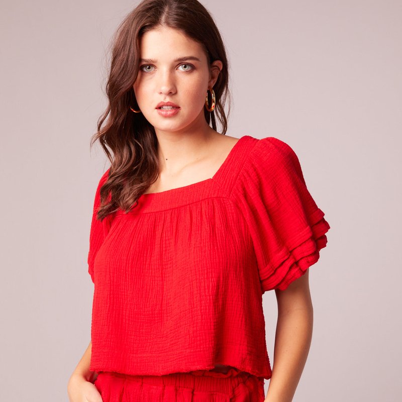 Band Of The Free Wild World Strawberry Puff Sleeve Top In Red