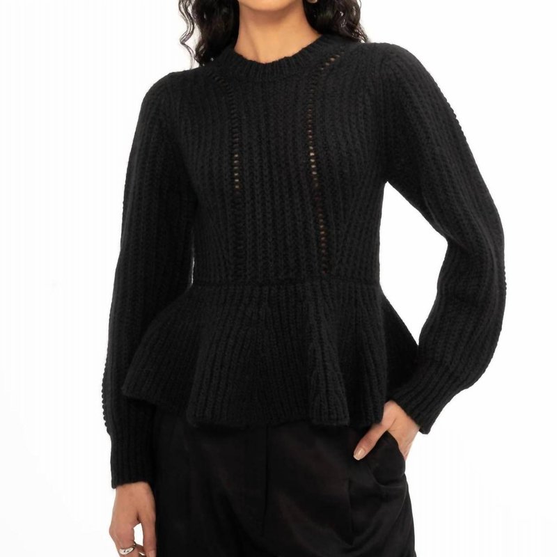 Shop Banjanan Freya Peplum Crew Neck Sweater In Black