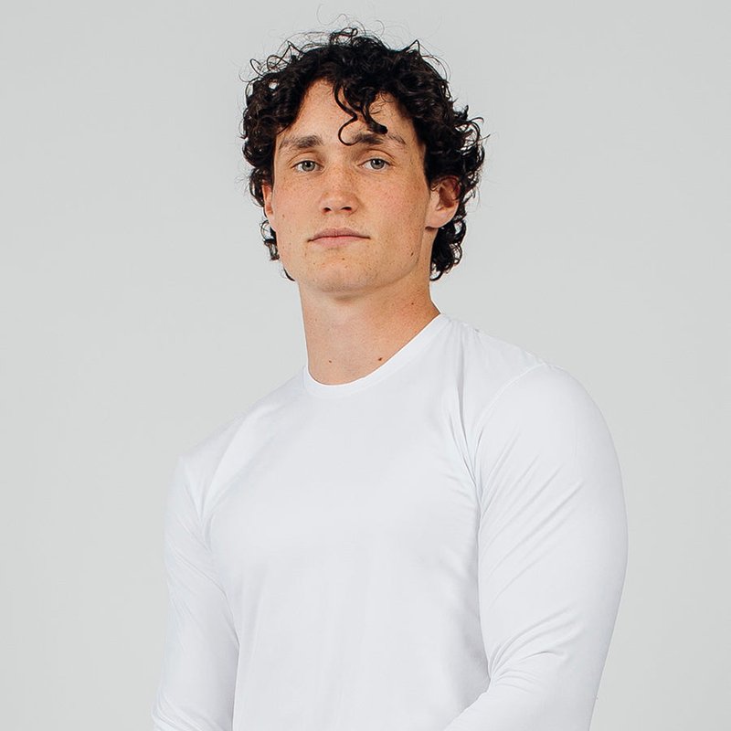 Barbell Apparel Fitted Drop Hem Long Sleeve In White