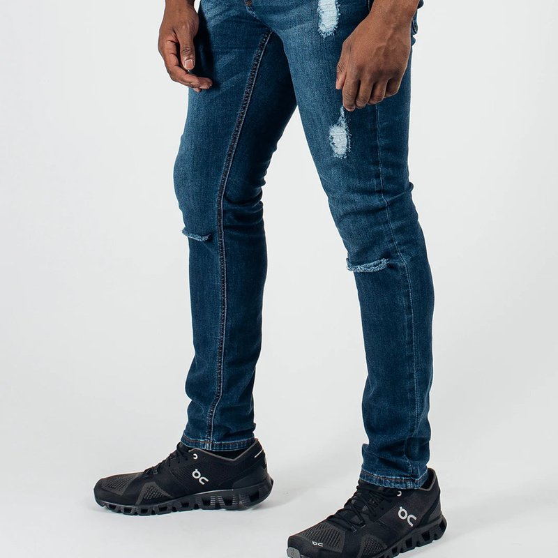 Barbell Apparel Slim Athletic Fit Destroyed Jeans In Blue