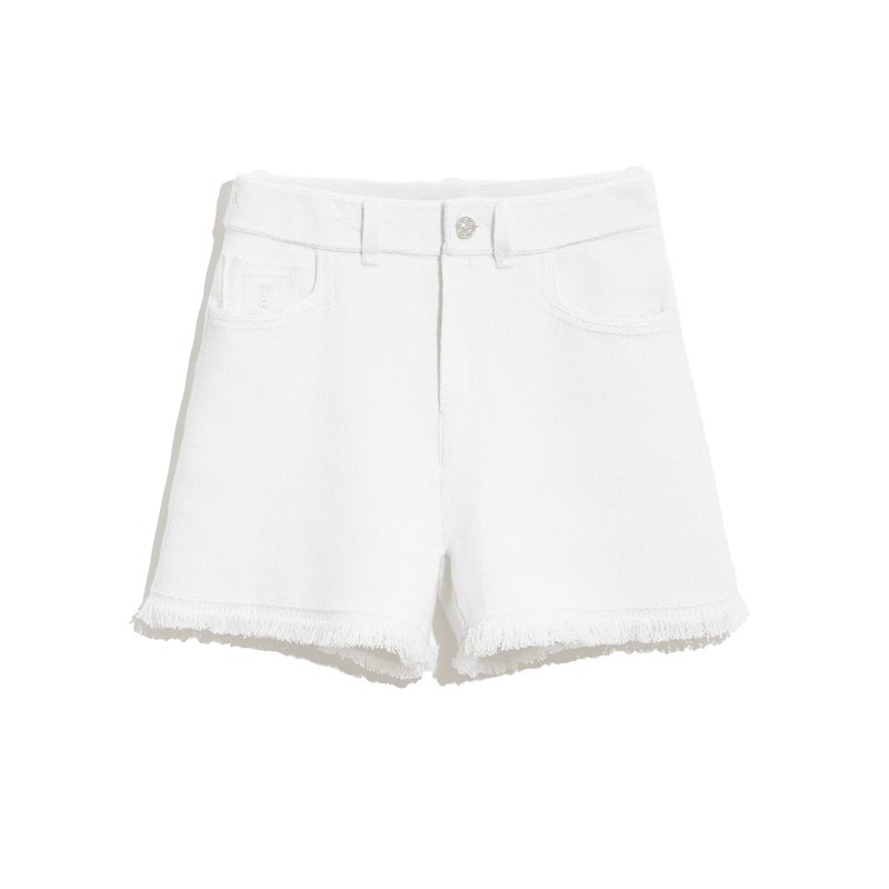 Shop Barrie Denim Fringed Cashmere And Cotton Shorts In White