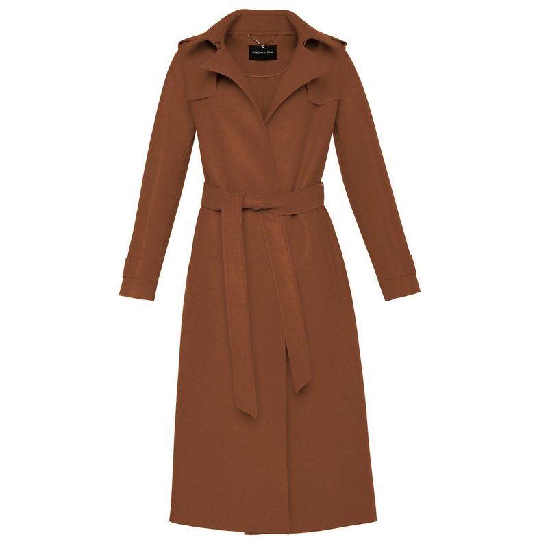 Shop Bcbgmaxazria Women's Raw Edged Wool Belted Long Trench Coat In Brown