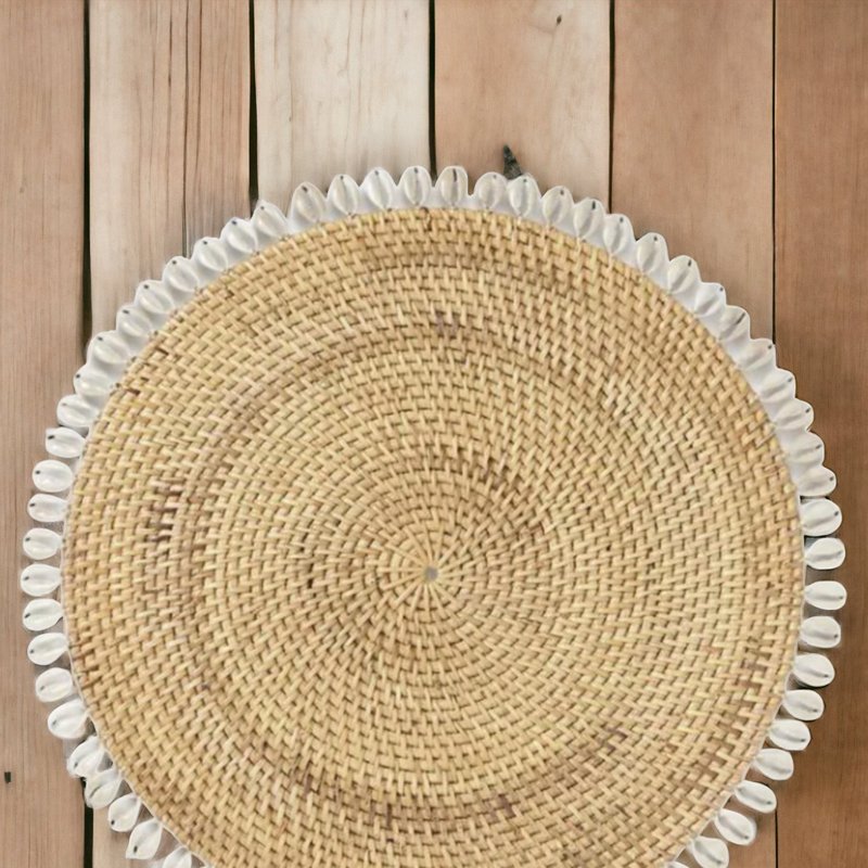 Beach Haus Beige Rattan Placemat With Cowrie Shell In Brown
