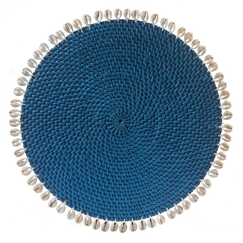 Beach Haus Cobalt Rattan Placemat With Cowrie Shell In Blue