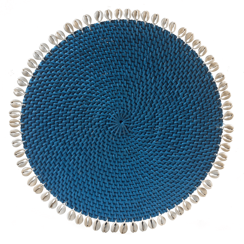 Beach Haus Cobalt Rattan Placemat With Cowrie Shell In Blue