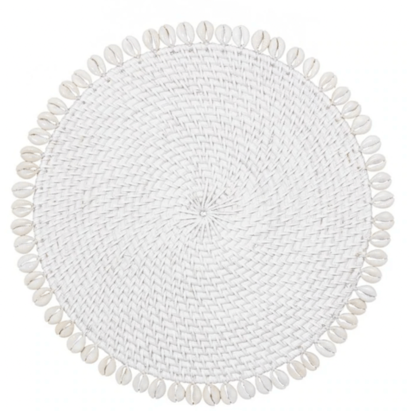 Beach Haus Rattan Placemat With Cowrie Shell In White