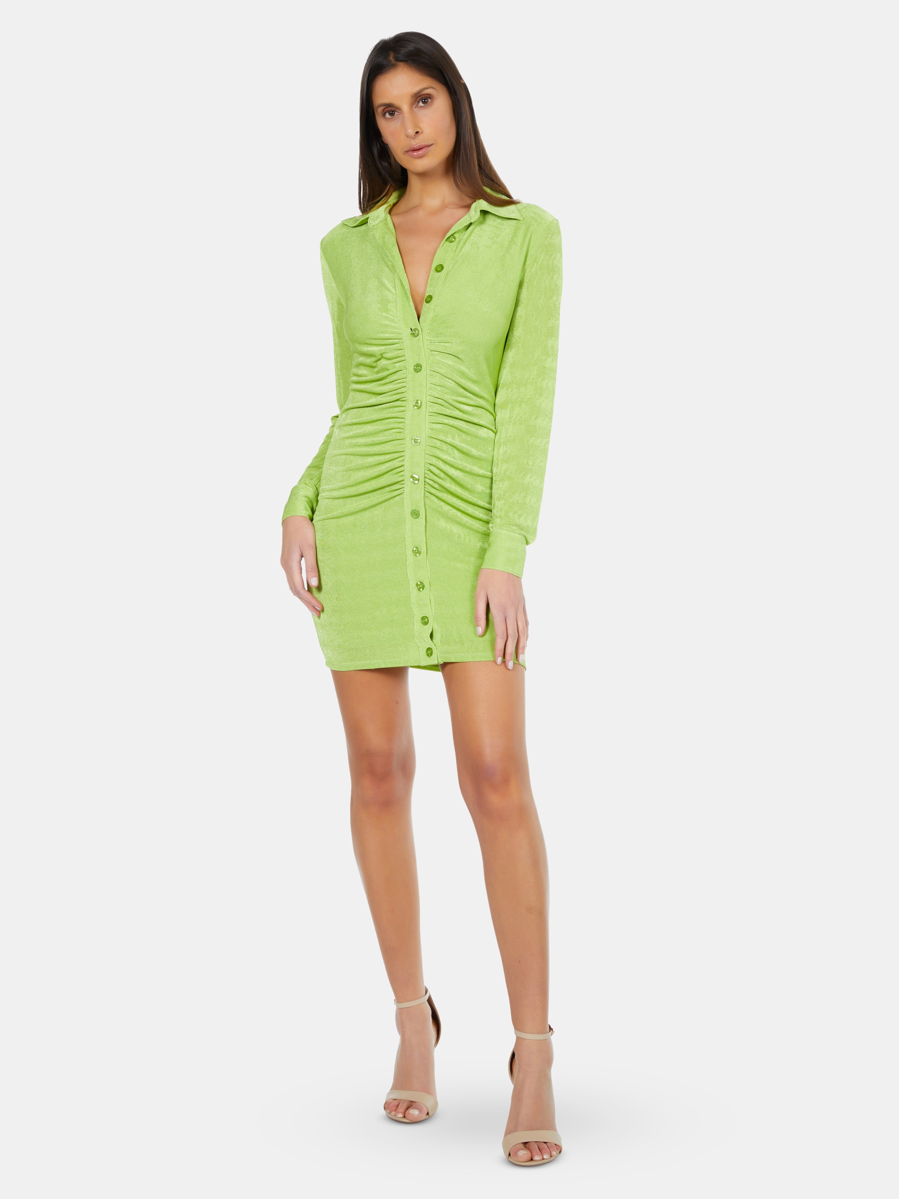 Bebe Shirred Front Polo Dress In Lime Modesens