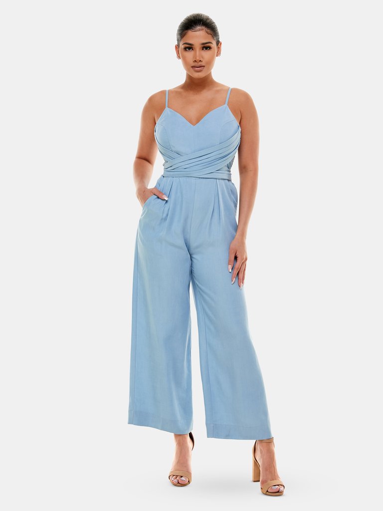 Bebe Wrap Waist Chambray Culotte Jumpsuit Verishop