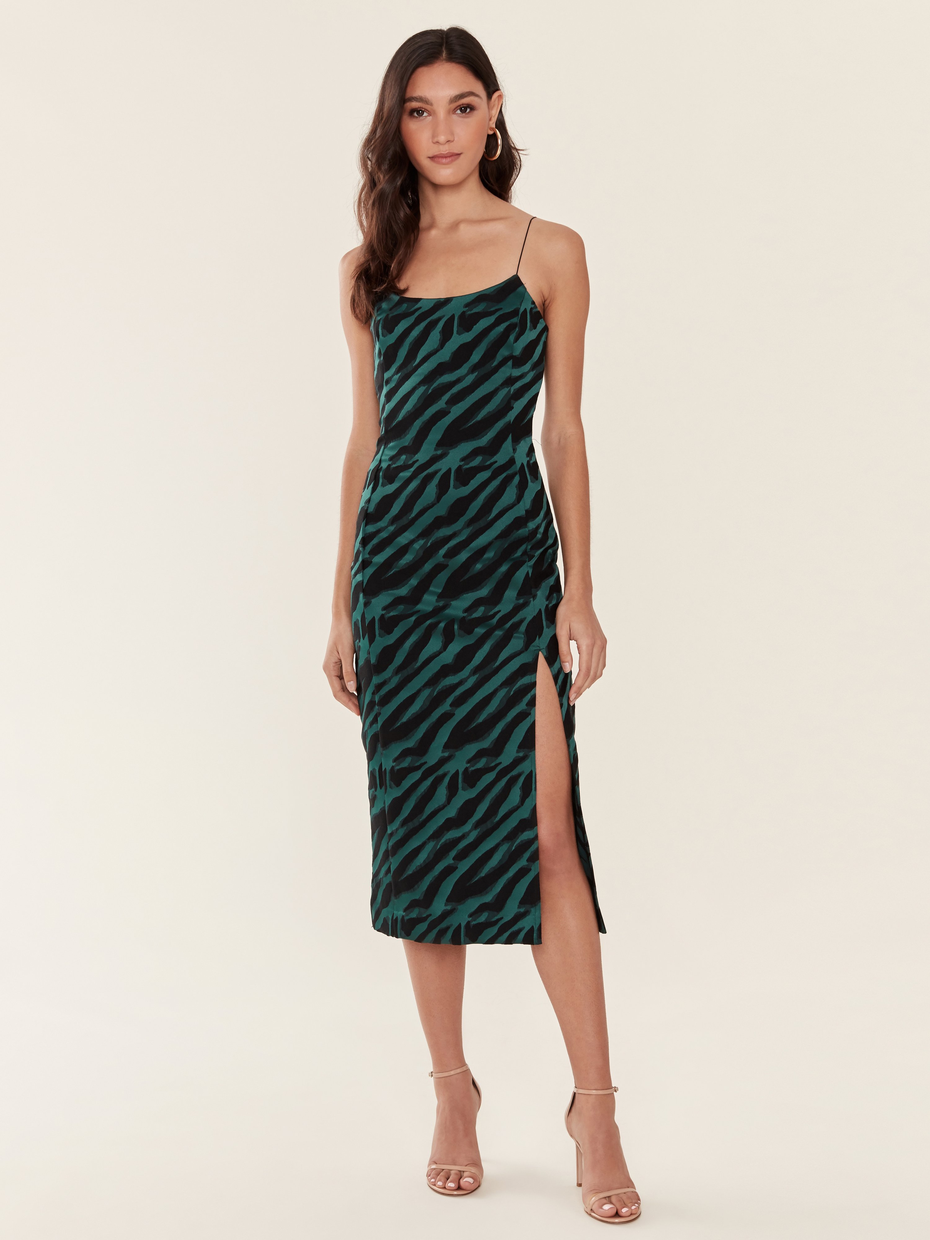 Bec & Bridge Discotheque Animal Print Jacquard Midi Dress In Emerald Zebra