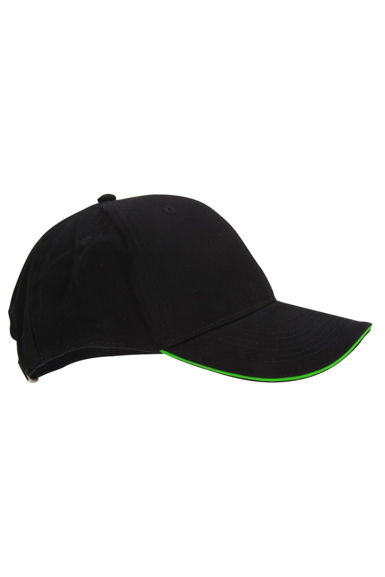 Adults Unisex Athleisure Cotton Baseball Cap - Black/Lime Green - Black/Lime Green
