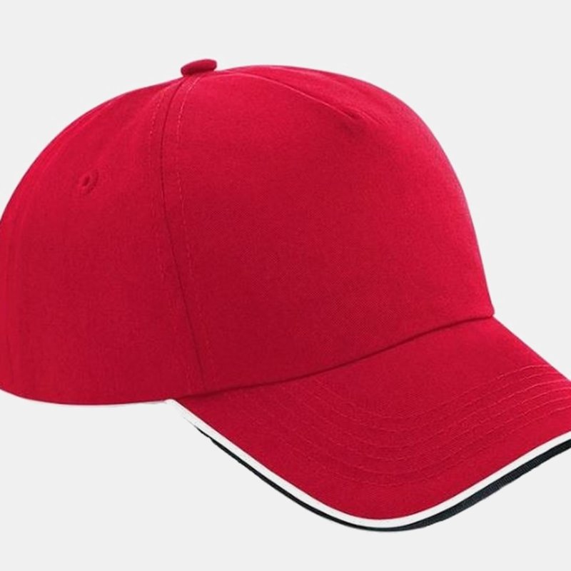 Beechfield Adults Unisex Authentic 5 Panel Piped Peak Cap In Red