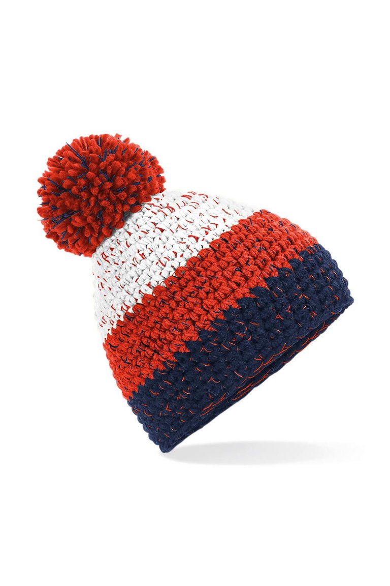 Adults Unisex Freestyle Beanie - White/Fire Red/Oxford Navy - White/Fire Red/Oxford Navy