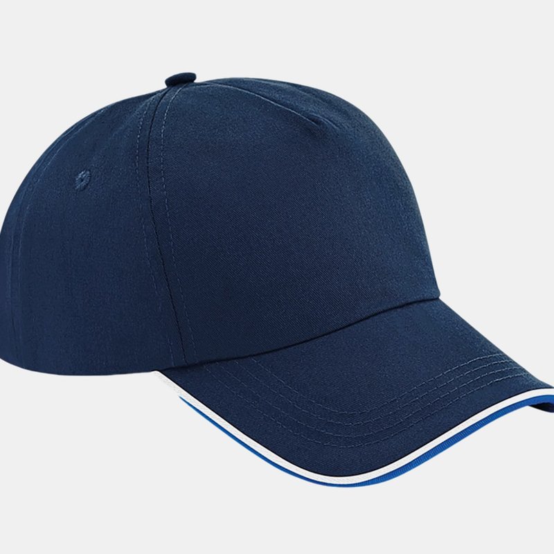 Beechfield Authentic Piped 5 Panel Cap (french Navy/bright Royal/white) In Blue