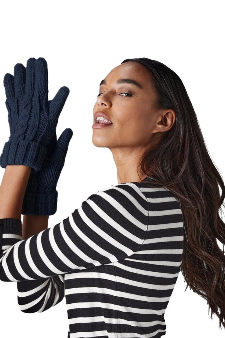 Beechfield Cable Knit Melange Gloves (Navy)
