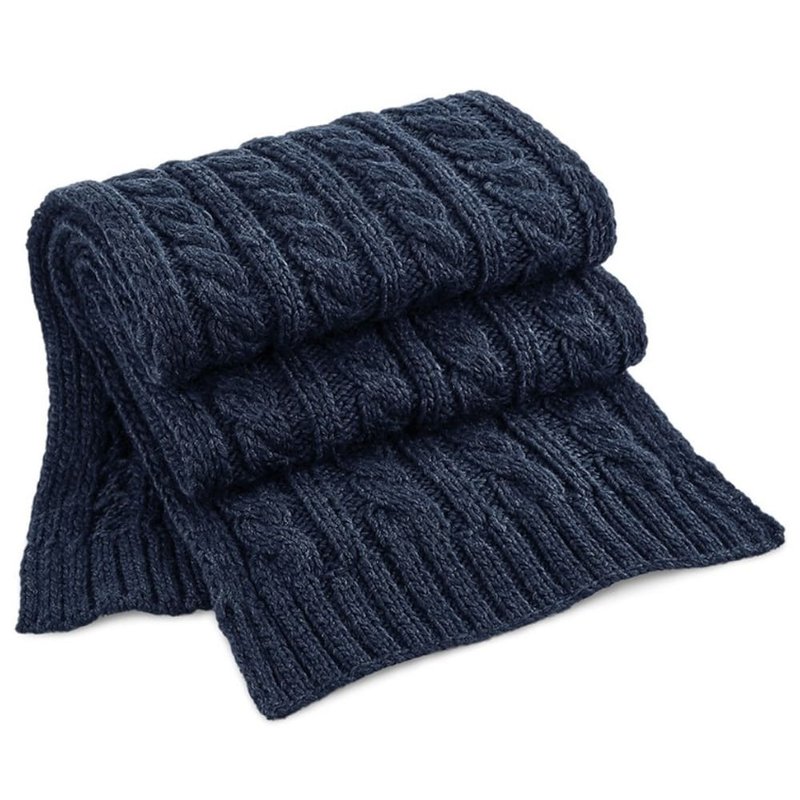 Beechfield Cable Knit Melange Scarf (navy) In Blue