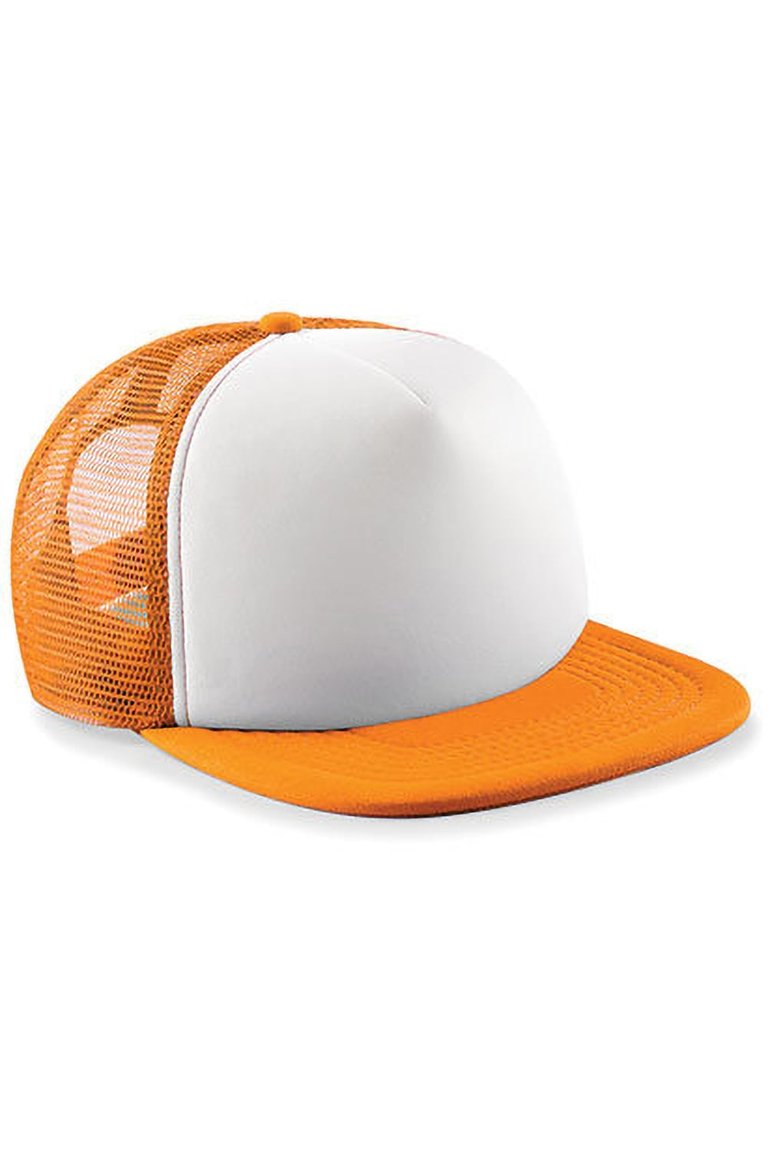 Beechfield Junior Vintage Snapback Mesh Trucker Cap / Headwear (Orange / White) - Orange / White