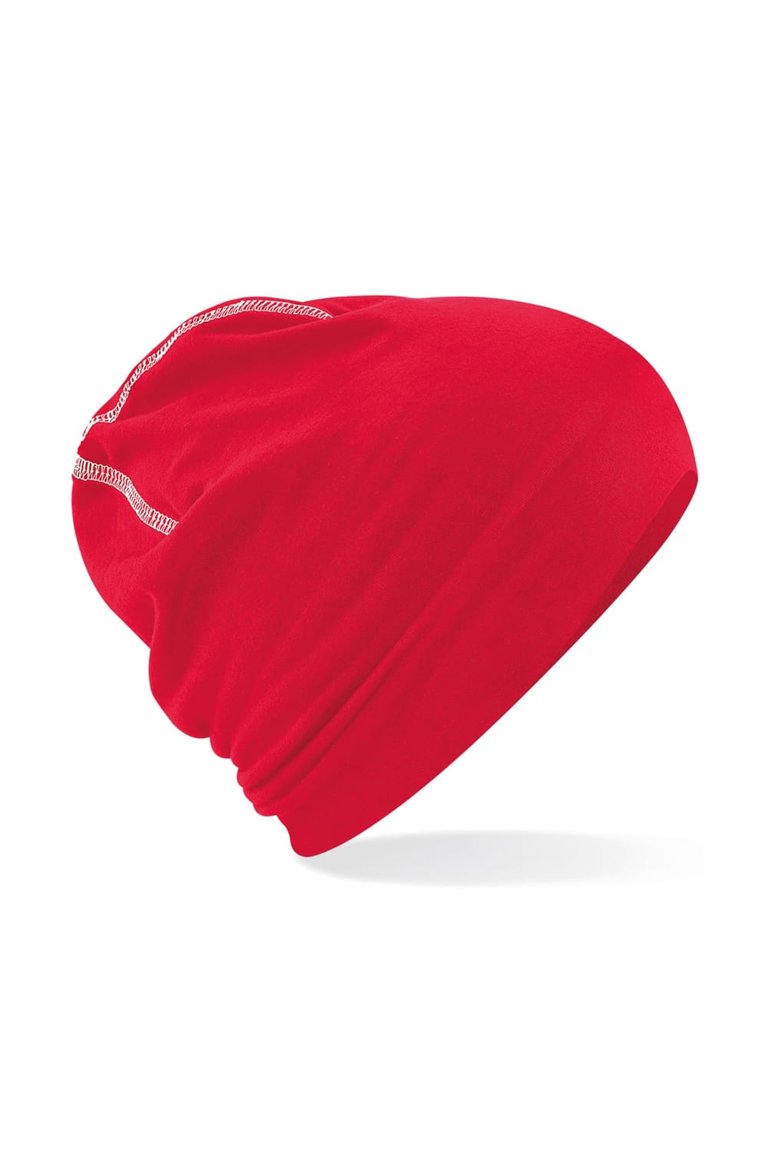 Beechfield Mens Hemsedal Cotton Beanie (Classic Red/White) - Classic Red/White