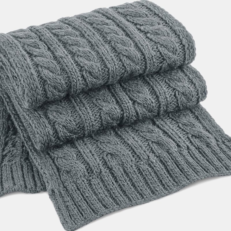 Beechfield Unisex Cable Knit Melange Scarf (light Gray) In Grey