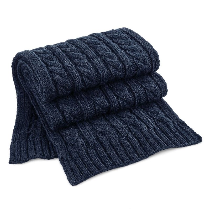 Beechfield Unisex Cable Knit Melange Scarf (navy) In Blue