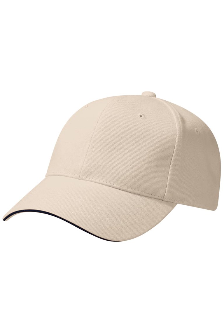 Beechfield Unisex Pro-Style Heavy Brushed Cotton Baseball Cap / Headwear (Stone/French Navy) - Stone/French Navy