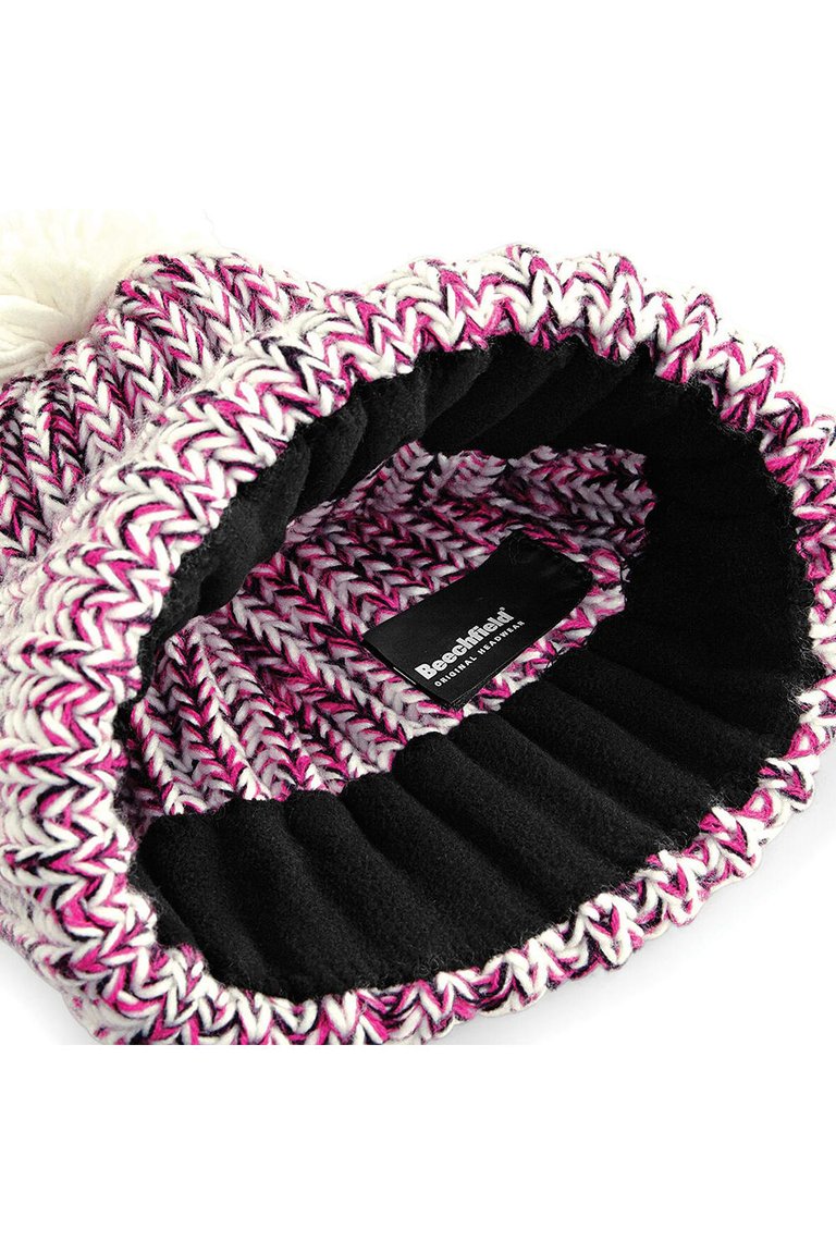 Beechfield Unisex Twist-Knit Pom Pom Winter Beanie Hat (Fuchsia Twist)