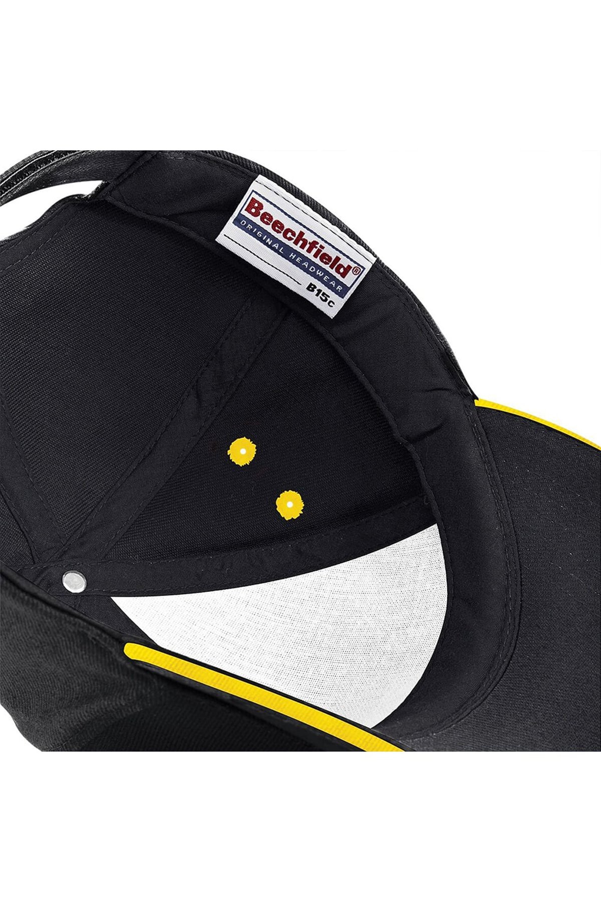 Beechfield B15C 5 Panel Contrast Baseball Cap With Sandwich Peak Black/Yellow 